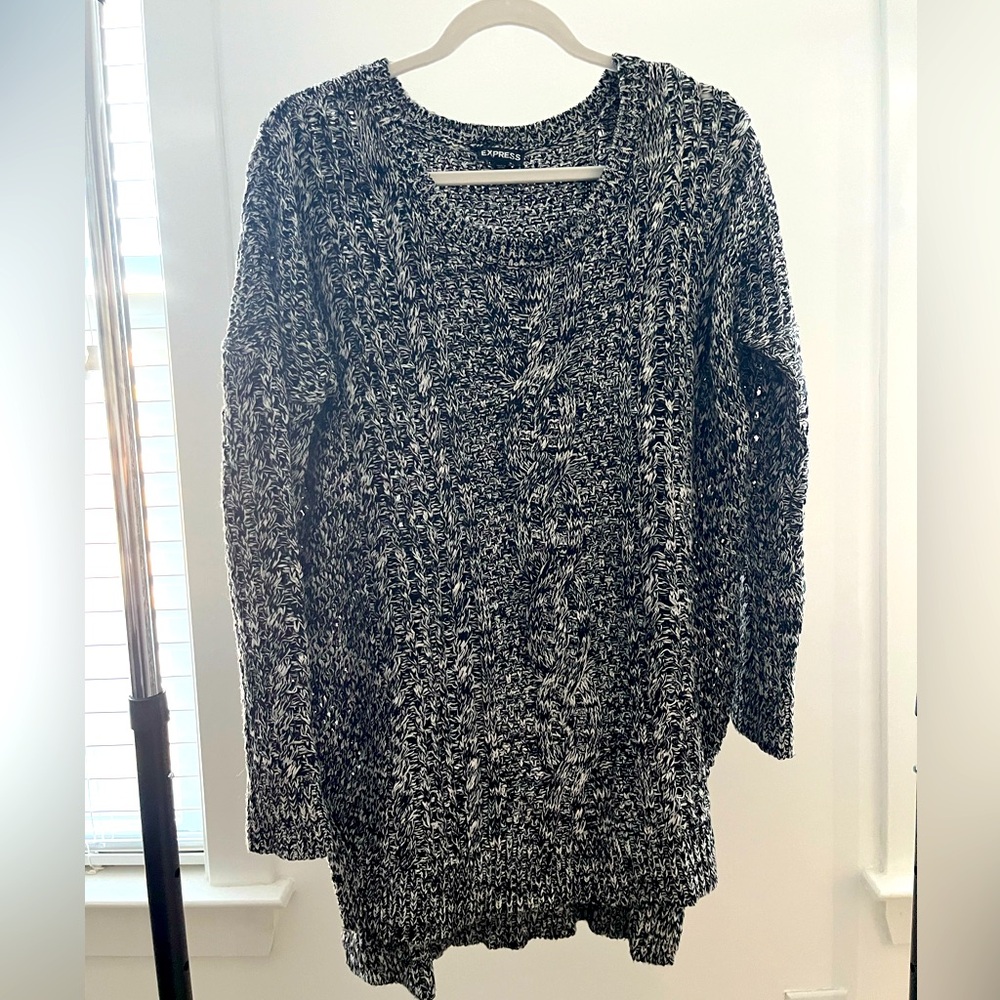 Express black and white extra long sweater. Size small